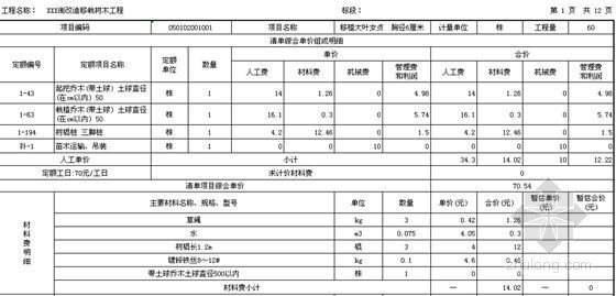 街道绿化工程预算书-综合单价分析表 