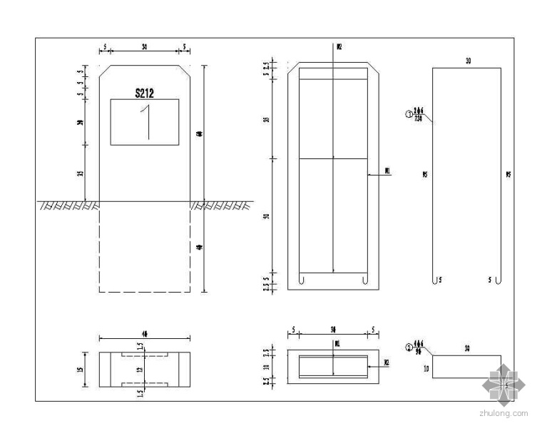 建筑工程施工里程碑计划资料下载-某公路百米桩、里程碑、界碑设计图