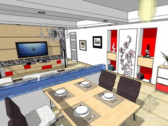 室内客餐厅场景sketchup模型下载-室内客餐厅场景sketchup模型效果图 
