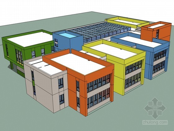 彩色组合建筑SketchUp模型下载-彩色组合建筑 