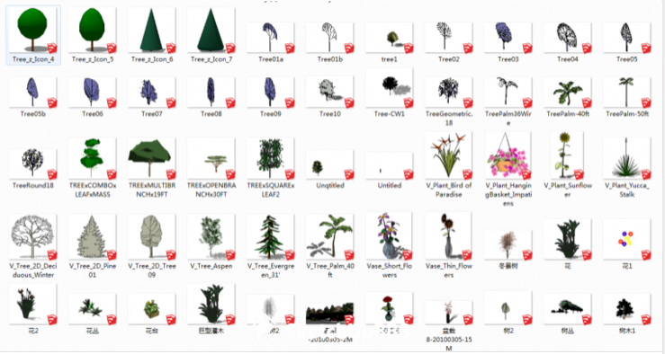 500个常用针叶、阔叶景观植物模型合集-一套景观植物SketchUp模型合集2