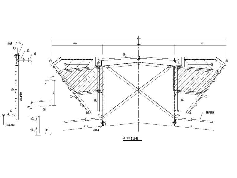 通风天窗图纸CAD资料下载-ZL-1800蝴蝶型气楼设计图