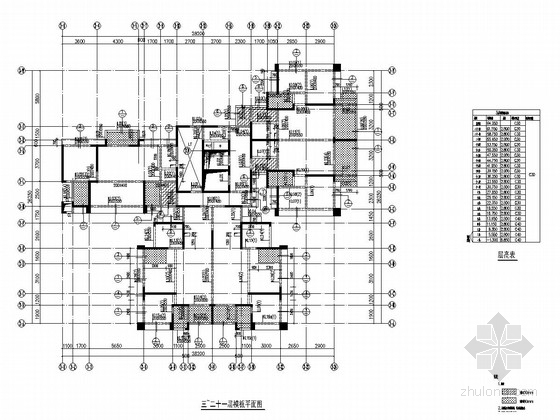 [深圳]4幢经典名居塔楼结构施工图（5万平）-3号三~二十一层模板平面图 
