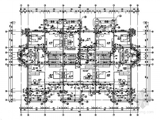 [四川]西班牙风格三平拼接联排别墅单体建筑设计施工图（知名建筑设计院）-西班牙风格三平拼接联排别墅单体建筑平面图