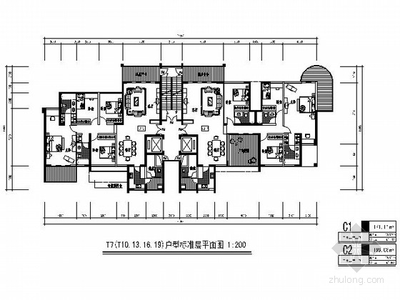 高层二梯二资料下载-[北京]某高层二梯二高档住宅楼户型图（170、190平方米）