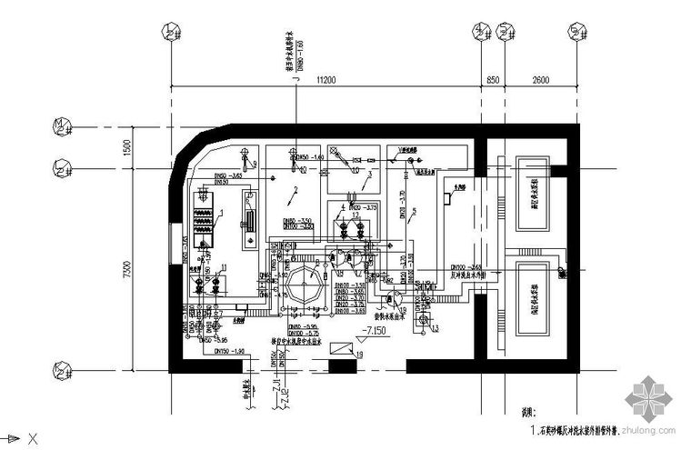 机房管线图资料下载-某中水机房设备及管线平面图