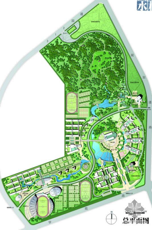 大学景观规划平面图资料下载-南京财经类大学景观规划方案全套
