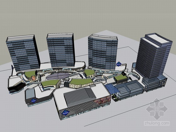 商业园区建筑模型资料下载-高大商业建筑SketchUp模型下载