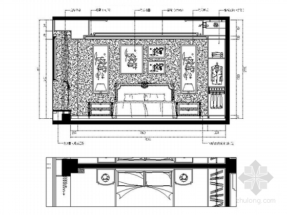 [福州]江滨精品欧式风格复式CAD装修图（含效果）卧室立面图