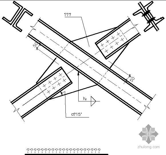 斜杆的截面设计资料下载-某支撑斜杆件为双槽钢组合截面与单节点板的连接节点构造详图