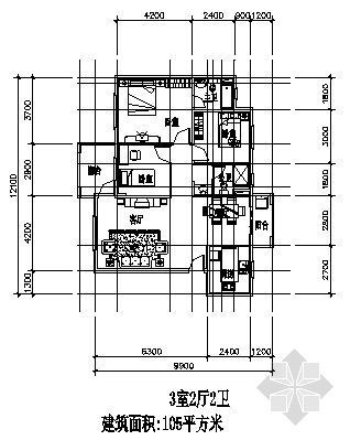 cad三室两厅两卫户型图资料下载-三室两厅一厨两卫105平方米