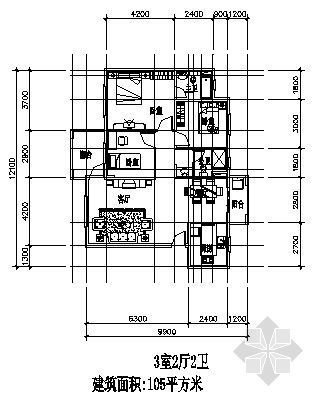 三室两厅两卫户型设计资料下载-三室两厅一厨两卫105平方米