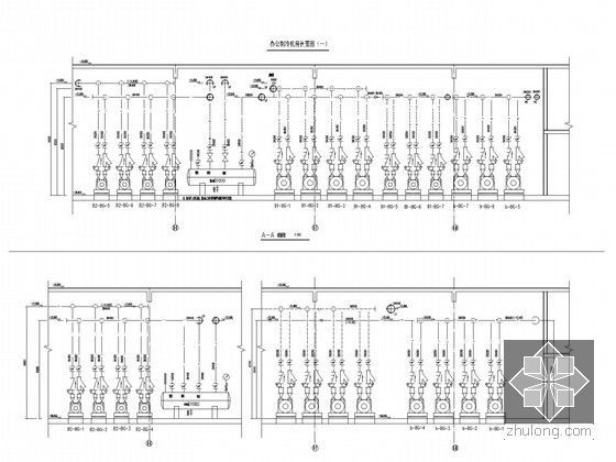 [广州]超高层商住综合楼空调及通风排烟系统设计施工图（蓄冰系统）-办公制冷机房剖面图