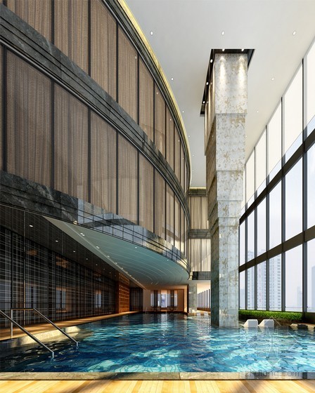室内效果模型资料下载-现代酒店室内游泳池效果图3d模型下载