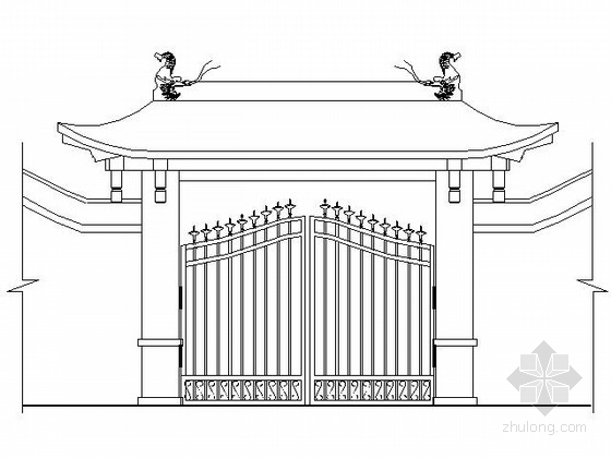 中式小品dwg资料下载-[仿古建]某中式院门建筑施工图