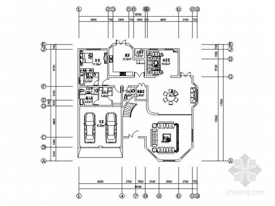 100平方米平面CAD资料下载-某二层南入户别墅平面图（461平方米）