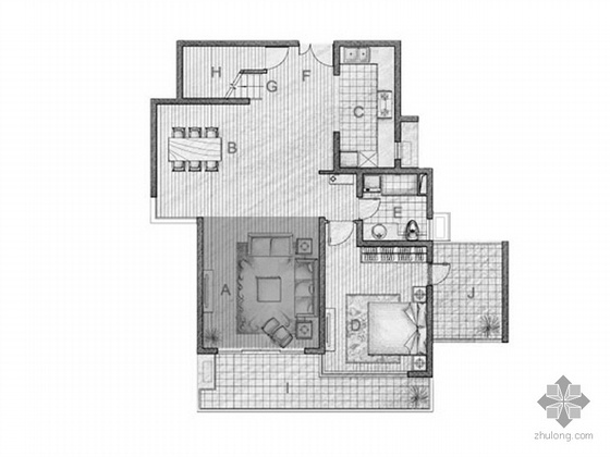 建筑户型平面图跃层资料下载-复式三室二厅户型平面图（205）