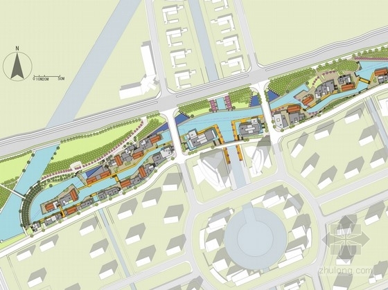 道路景观彩色平面图资料下载-[扬州]“水街”滨水商业步行街道路景观规划设计方案