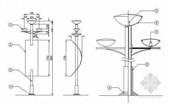 灯柱CAD详图资料下载-带有路灯旗的灯柱详图