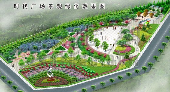产业园景观绿化效果图图片资料下载-时代广场景观绿化效果图