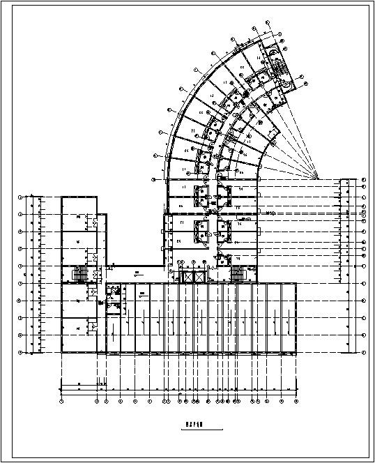现代扇形多层酒店建筑设计平面图