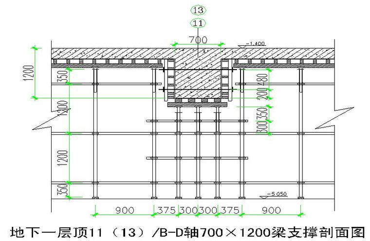 综合办公业务楼高大模板支撑架安全专项施工方案（82页，附计算书-梁支撑剖面图