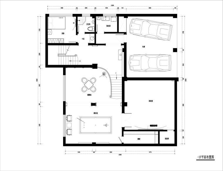虎溪别墅三层含地下室高档别墅室内设计施工图（含效果图）-负一层平面布置图施工图JPG