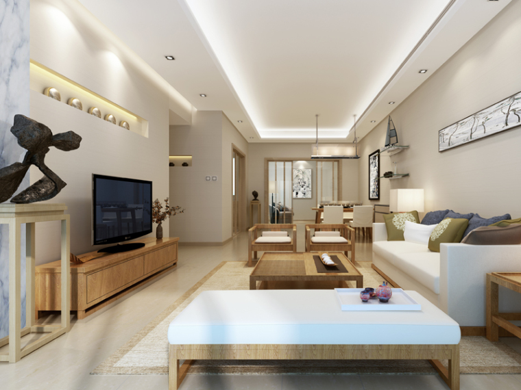 清新中式客厅3D模型下载-清新中式客厅