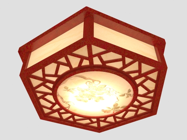 古典边柜3d模型资料下载-六边中式吸顶灯3D模型下载