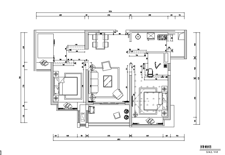 东部现代城三居室样板房设计施工图（附效果图）-拆除墙体图