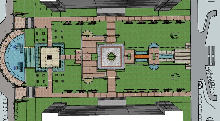 校园中心广场景观su模型——顶视图