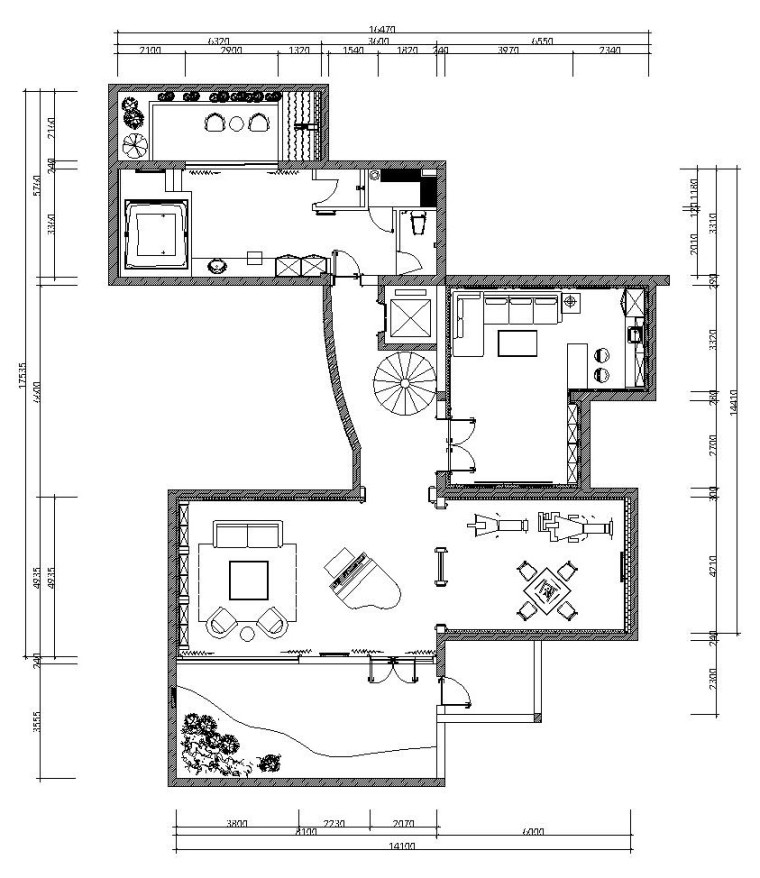 江南华府样板间装修施工图设计（附高清效果图）-二层平面布置图