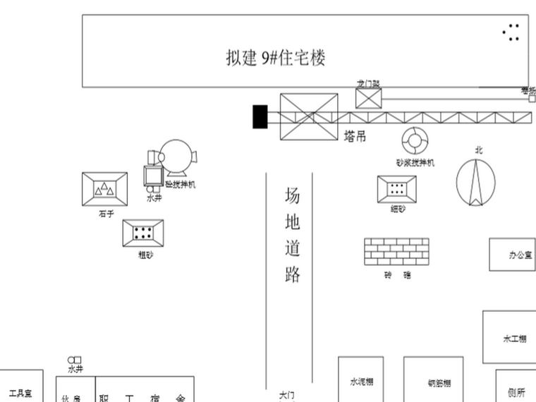 施工总平面布置图范例（医院，学校，办公，变电站）-拟建住宅楼施工总平面布置图