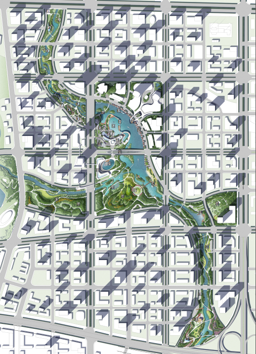 [湖北]滨水山地复合型立体化CBD中央城市公园景观设计方案（2017最新）-景观总平面图