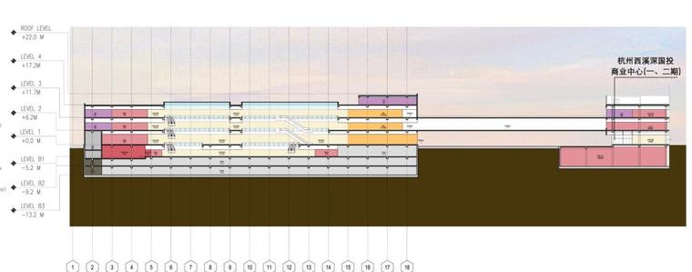 [浙江]四层现代感大退台商业休闲建筑设计方案文本-四层现代感大退台商业休闲建筑剖面图