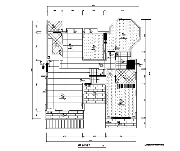 黑白色调住宅设计施工图（附效果图）-地材布置图