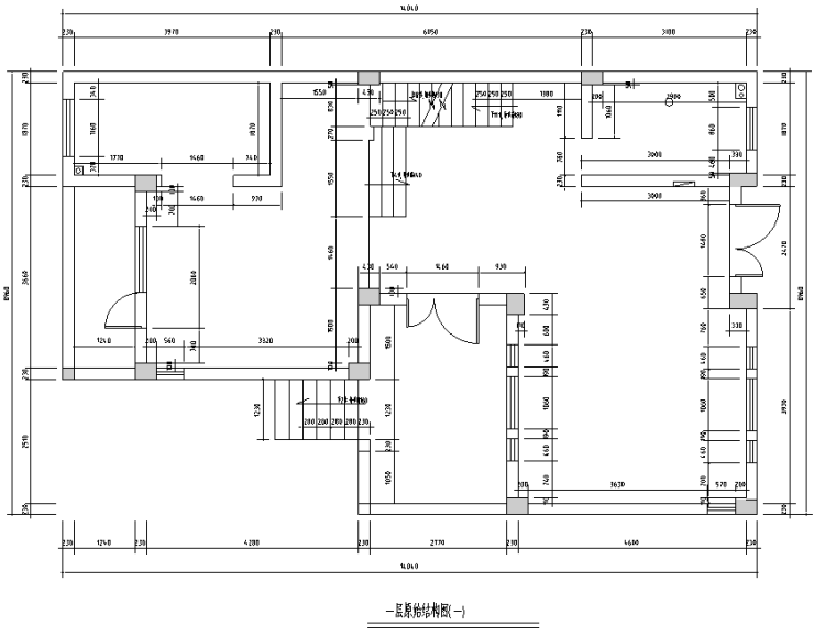 [江苏]简欧联排三层别墅设计施工图（附效果图）-一层原始结构图