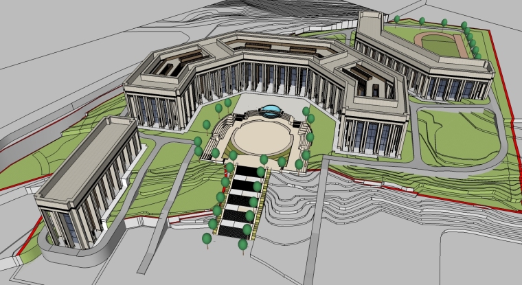 图书馆建筑设计CAD图纸资料下载-某中学图书馆建筑设计SU模型
