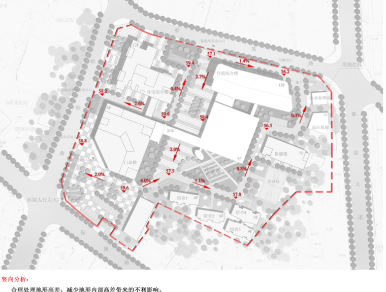横岗人民医院建筑设计方案文本+CAD-竖向分析图