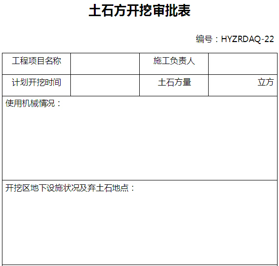 电厂项目安全文明施工管理制度汇编(364页，编制详细)-土石方开挖审批表