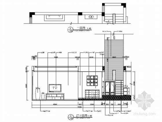 精品清新简约北欧风格两层小别墅室内设计装修施工图（含效果）客厅立面图 