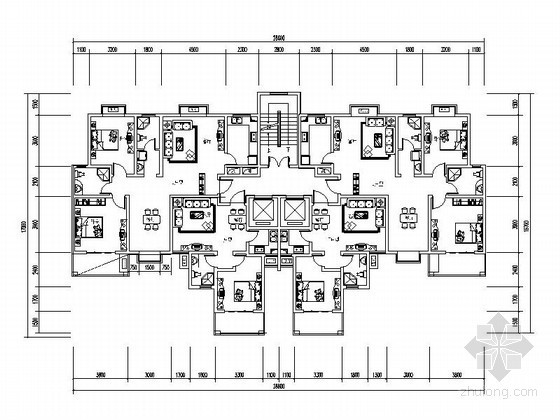 塔式住宅平面图一梯八户资料下载-塔式高层一梯四户户型平面图（106\\50、80、90）