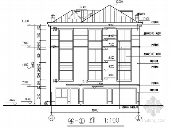 豪华三层独栋别墅建筑施工图-豪华三层独栋别墅立面图