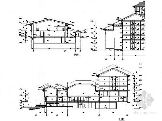 [江西]中式庭院6层宾馆建筑施工图-中式庭院6层宾馆建筑剖面图 