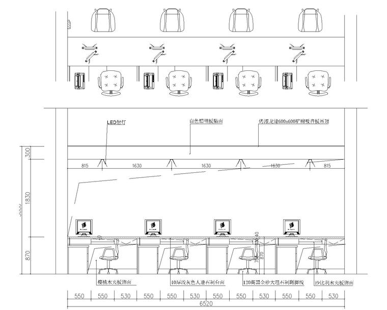 [浙江]现代风格-财产保险公司办公装修设计施工图-一层客服大厅柜员区B立面图