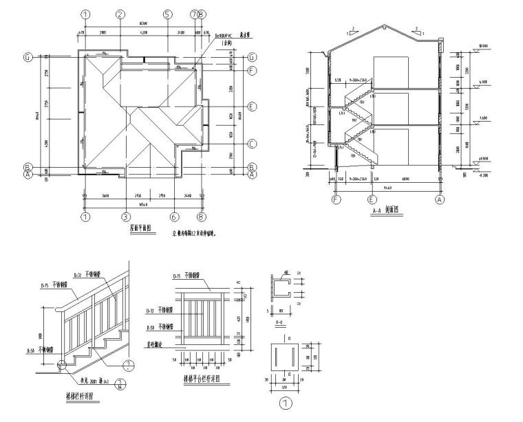 砖混结构户型三层新农村单家独院式别墅建筑施工图（CAD+效果图）-楼梯详图