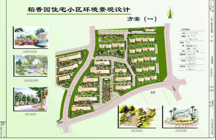 住宅小区园林景观工程概预算实例-稻香园彩色平面（一）