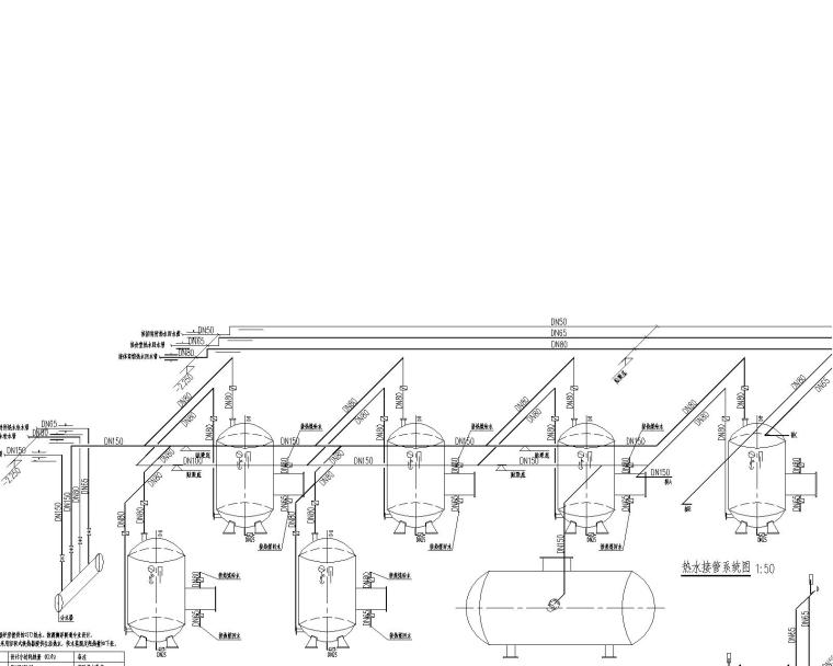水泵房施工图-热水接管系统图