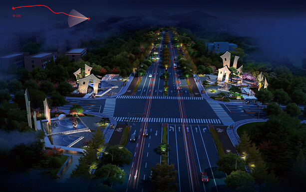 双向4车道拼宽双向6车道绕城公路提升改造工程设计方案文本（效果图丰富）-市政街夜景图