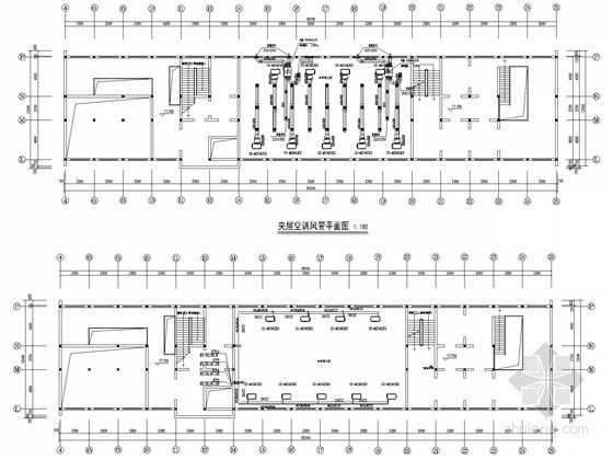 [湖南]医院急诊及住院楼通风空调系统设计施工图-夹层空调管路平面图 